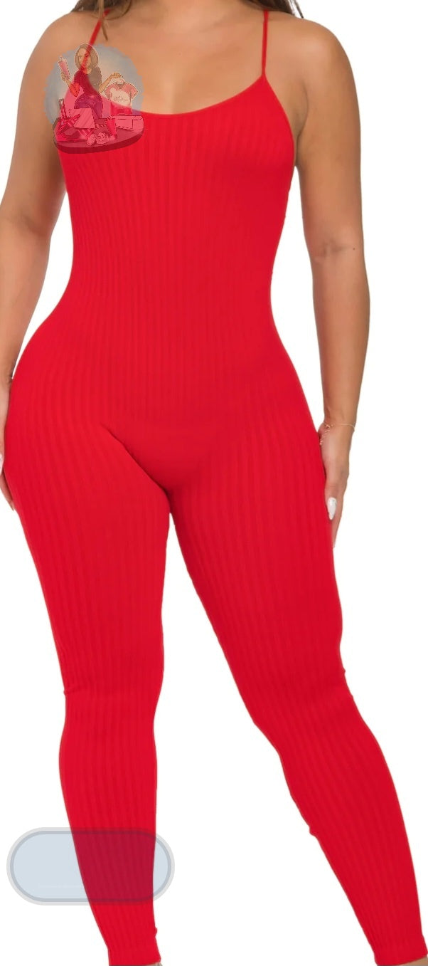 RIBBED STRAPPY JUMPSUIT